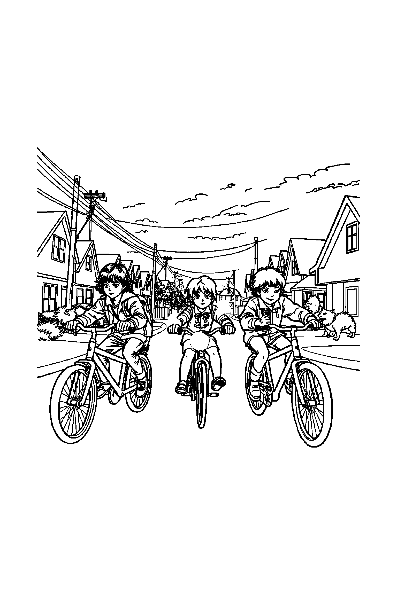 Coloriage Stranger Things gratuit à imprimer - Lucas au centre avec guirlandes en arrière-plan Coloriage Stranger Things gratuit à imprimer : Lucas au centre avec guirlandes en arrière-plan