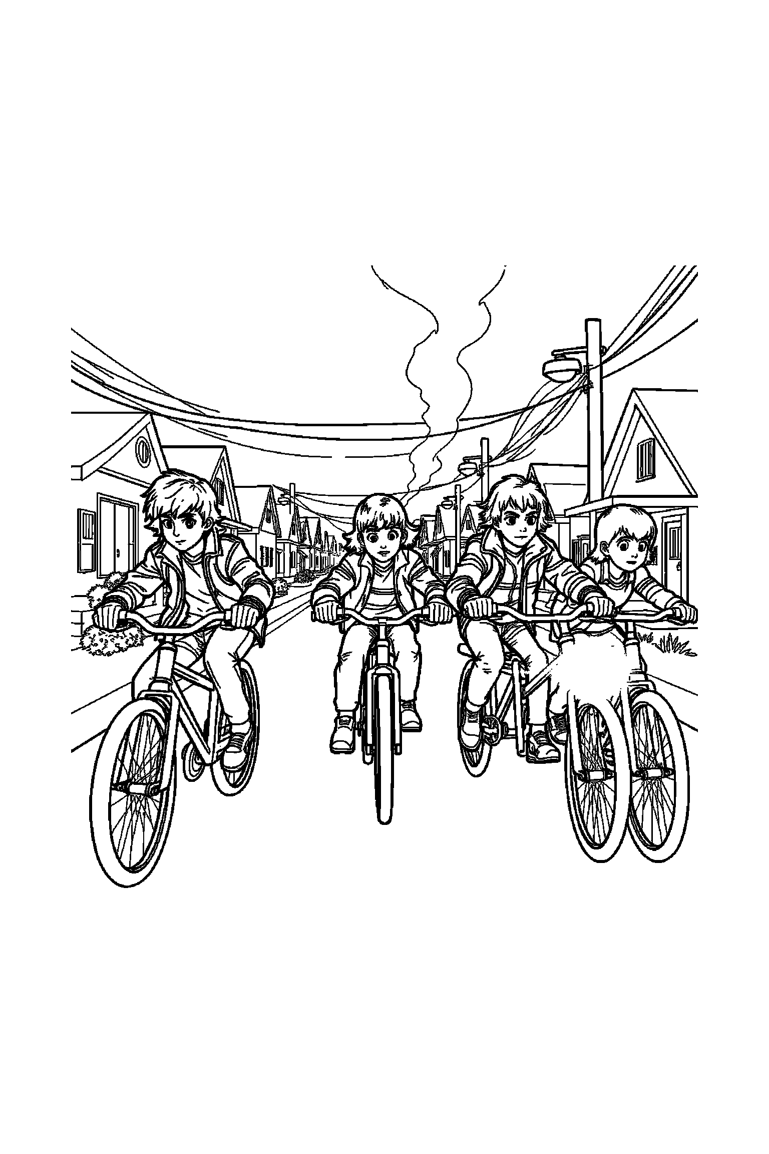 Coloriage Stranger Things gratuit à imprimer - Eleven dans une rue de Hawkins Coloriage Stranger Things gratuit à imprimer : Eleven dans une rue de Hawkins