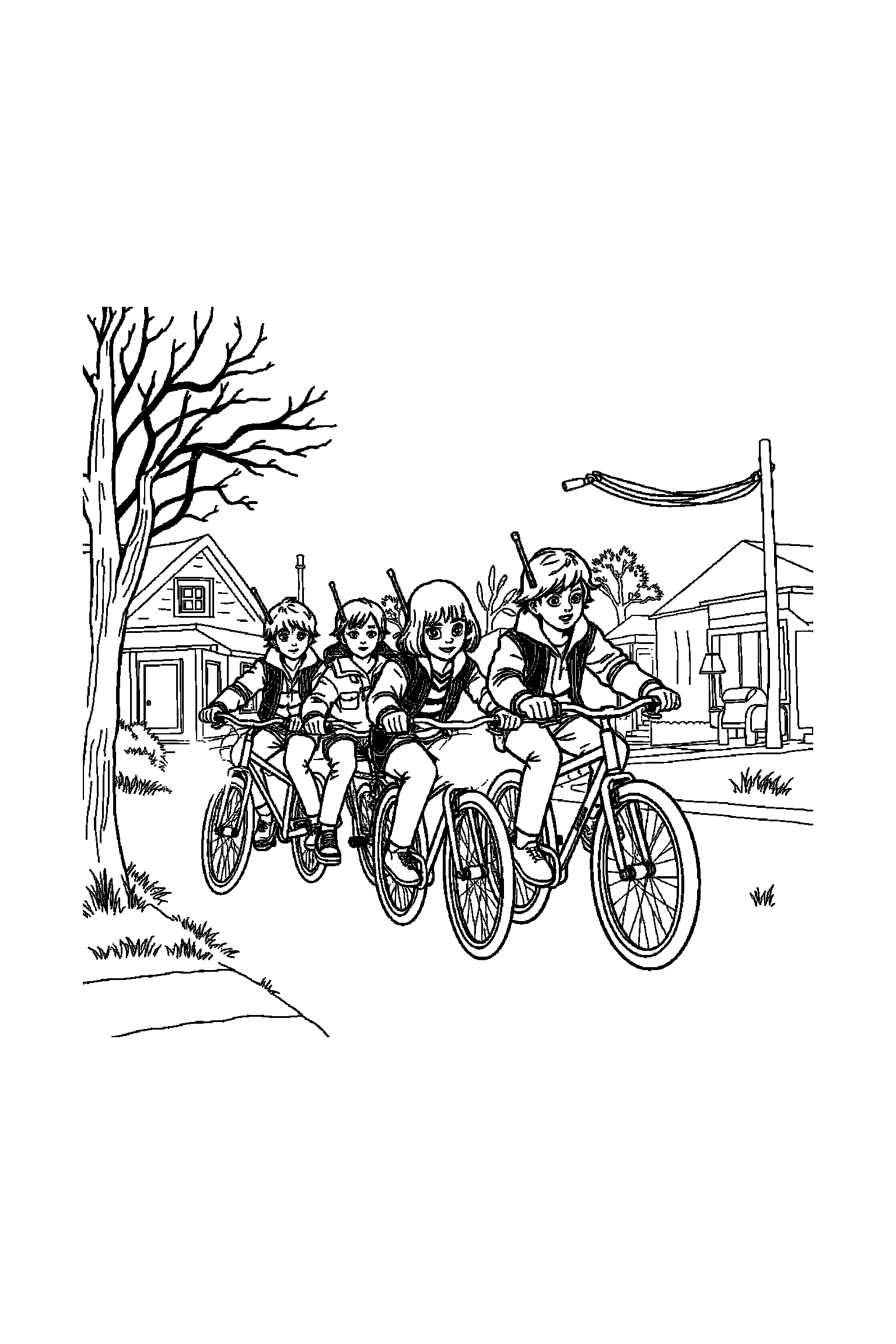 Coloriage Stranger Things gratuit à imprimer - Mike en petite scène d'aventure Coloriage Stranger Things gratuit à imprimer : Mike en petite scène d'aventure