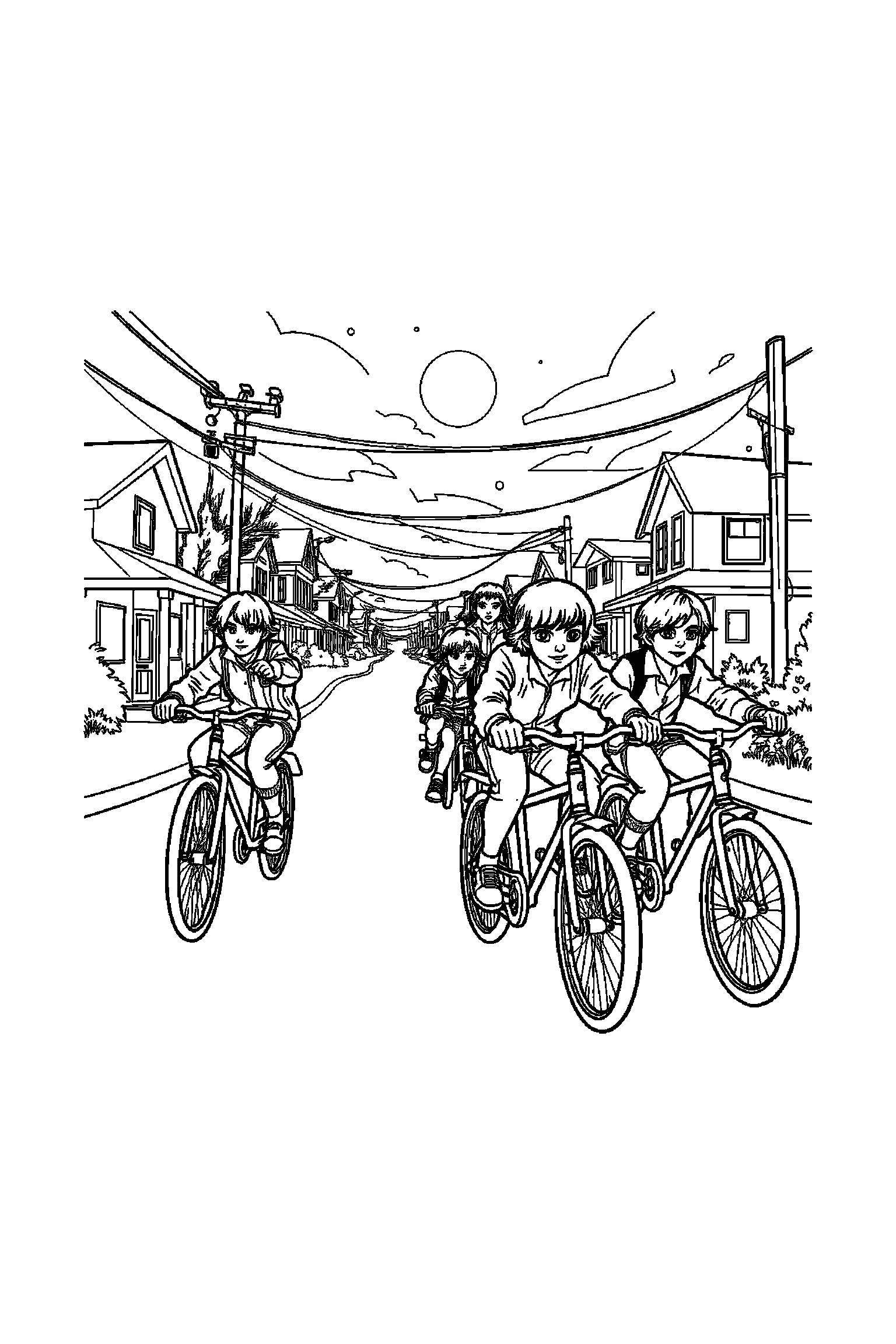Coloriage Stranger Things gratuit à imprimer - Lucas avec un décor d'arrière-plan Coloriage Stranger Things gratuit à imprimer : Lucas avec un décor d'arrière-plan