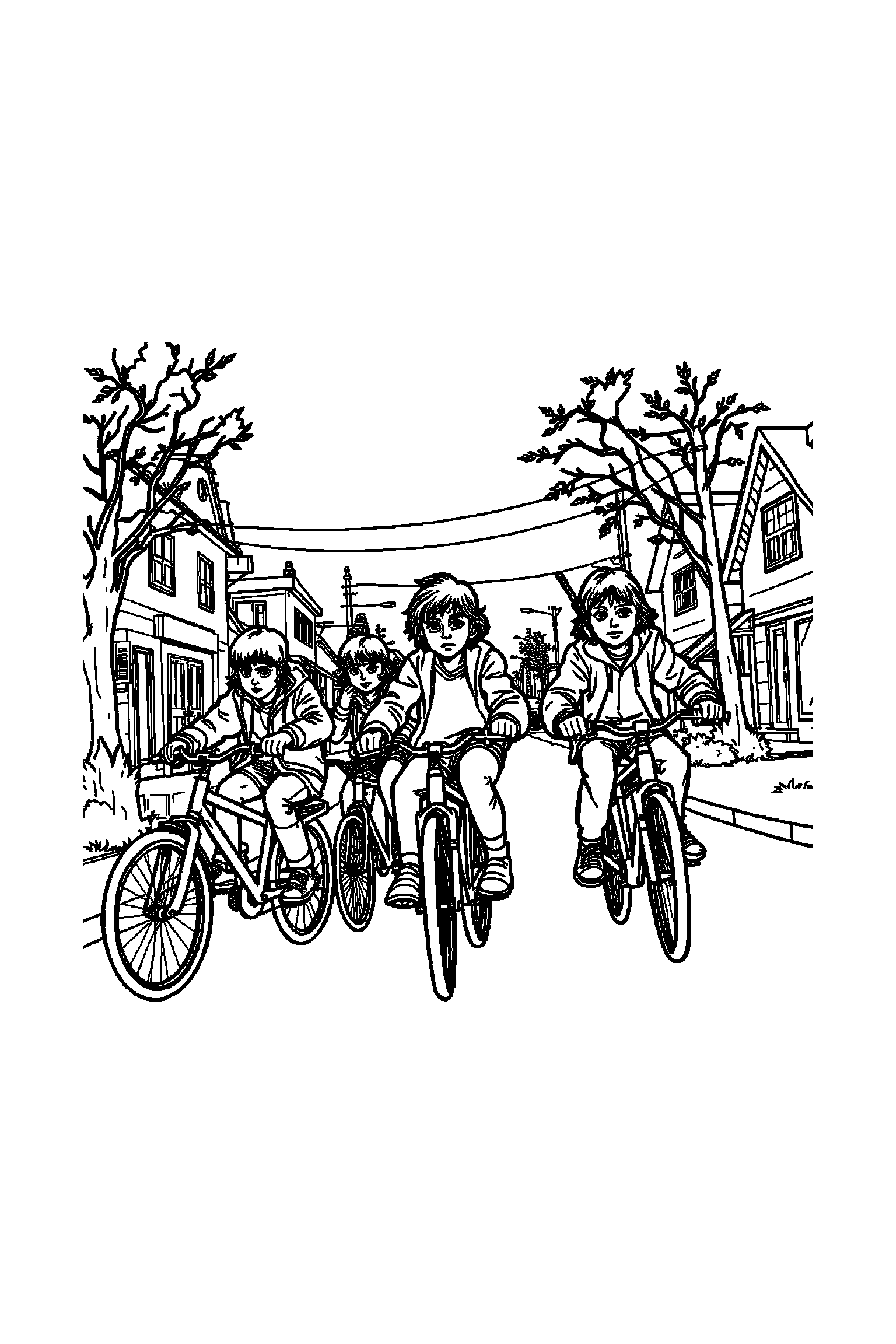 Coloriage Stranger Things gratuit à imprimer - Dustin entouré par des motifs guirlandes Coloriage Stranger Things gratuit à imprimer : Dustin entouré par des motifs guirlandes