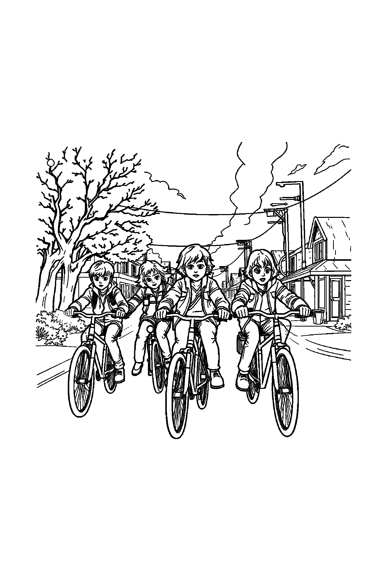 Coloriage Stranger Things gratuit à imprimer - Eleven en mouvement avec des lignes simples Coloriage Stranger Things gratuit à imprimer : Eleven en mouvement avec des lignes simples