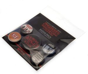 Pack de badges Stranger Things Upside Down 4 x 25 mm et 1 x 32 mm