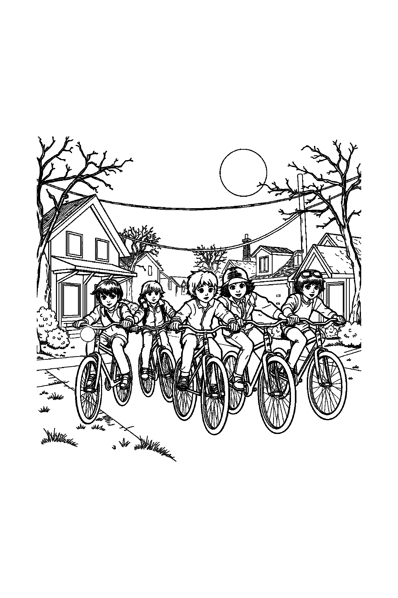 Coloriage Stranger Things gratuit à imprimer - Mike dans une scène verticale avec un talkie-walkie Coloriage Stranger Things gratuit à imprimer : Mike dans une scène verticale avec un talkie-walkie
