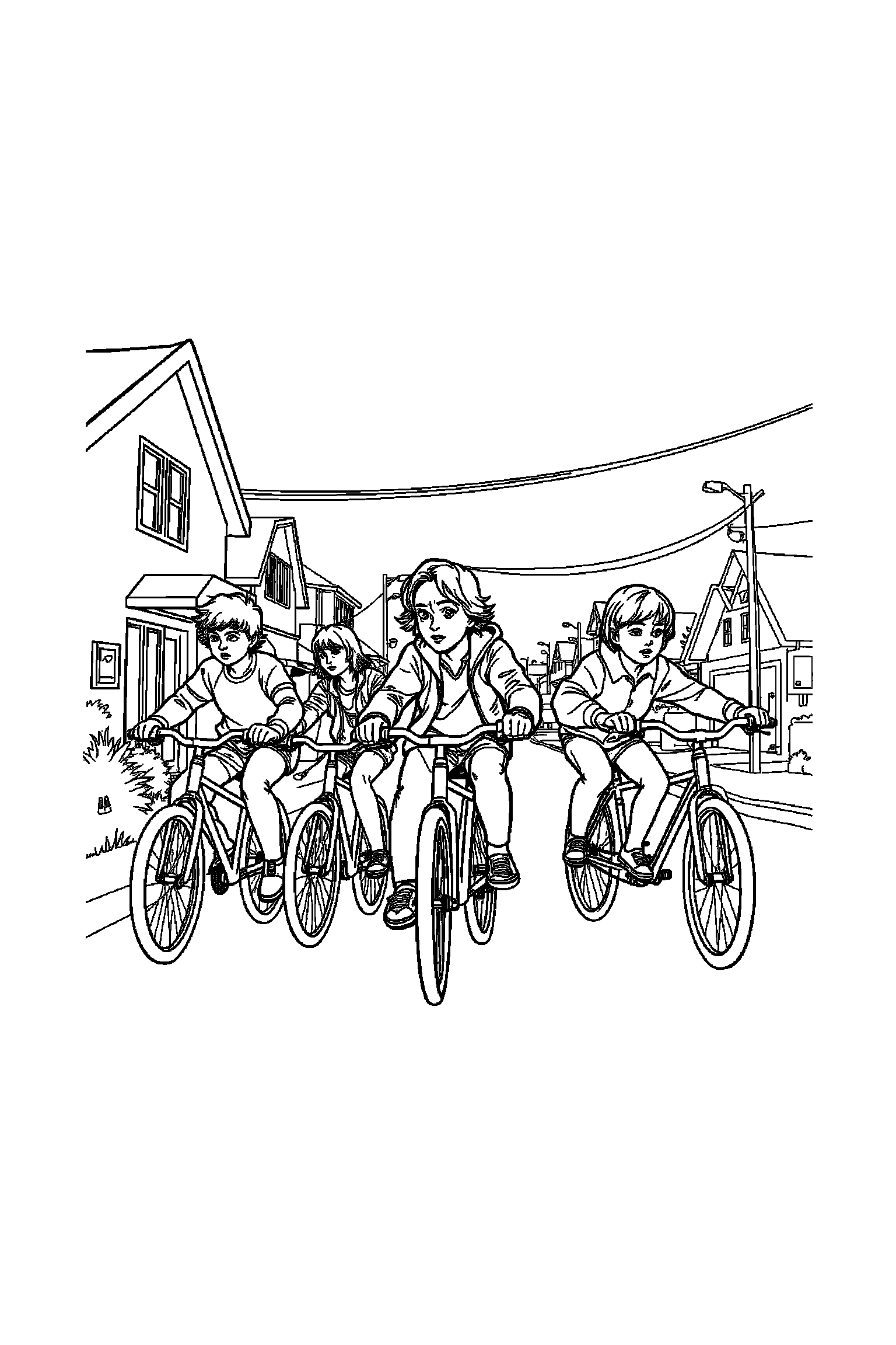 Coloriage Stranger Things gratuit à imprimer - scène verticale détaillée avec Lucas et une gaufre Coloriage Stranger Things gratuit à imprimer : scène verticale détaillée avec Lucas et une gaufre