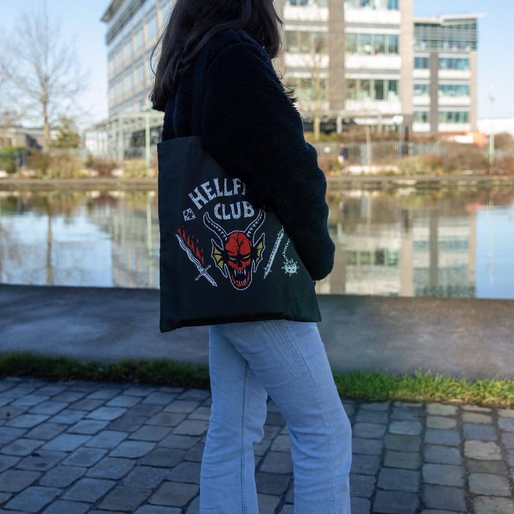 Sac tote bag Stranger Things Hellfire Club noir, 38 x 42 cm, 100% polyester – Image 2