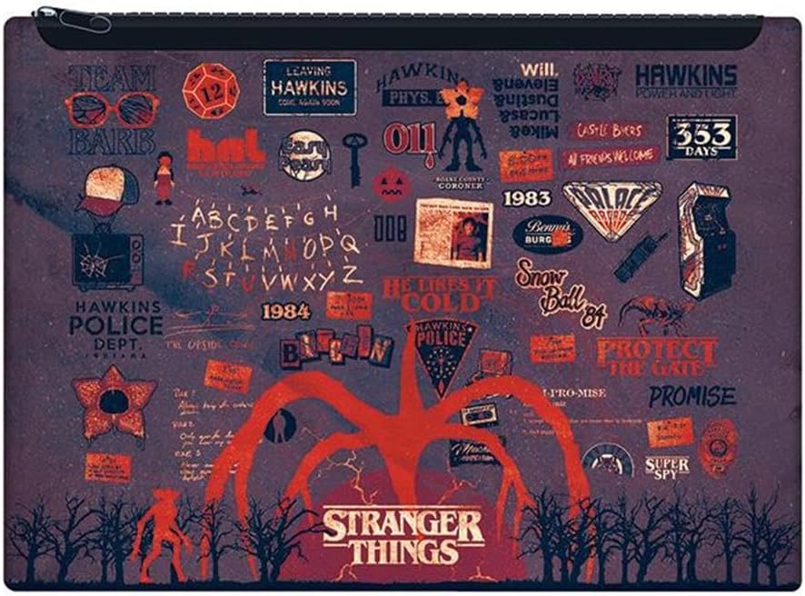 Trousse à crayons Stranger Things design à l'envers, format 18 cm x 25 cm