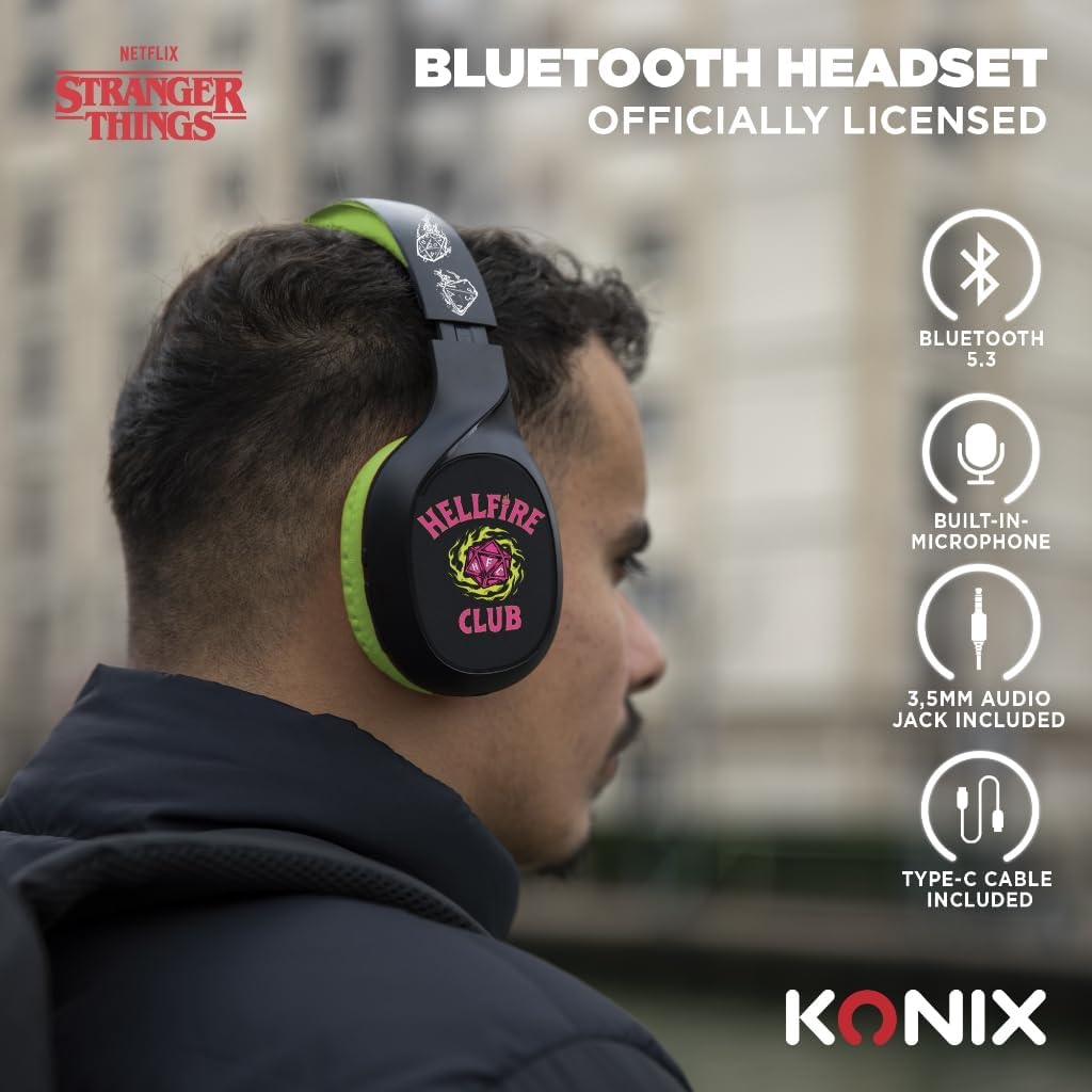 Casque audio Bluetooth 5.3 Stranger Things Konix avec micro et câble jack 3,5 mm – Image 2