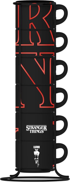 6 tasses empilables Bialetti Stranger Things 80 ml, effet fluorescent