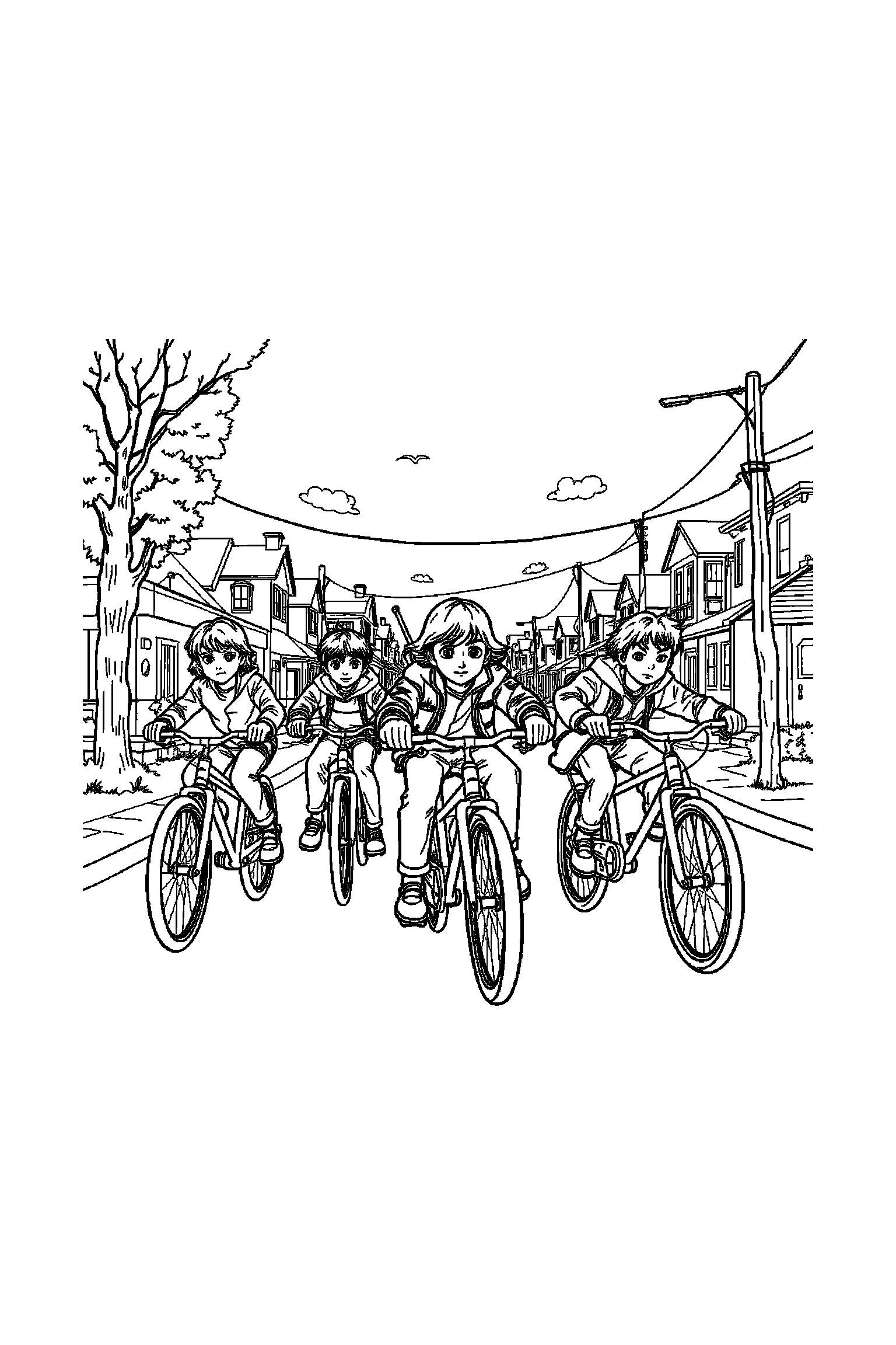 Coloriage Stranger Things gratuit à imprimer - scène verticale détaillée avec Mike et une gaufre Coloriage Stranger Things gratuit à imprimer : scène verticale détaillée avec Mike et une gaufre