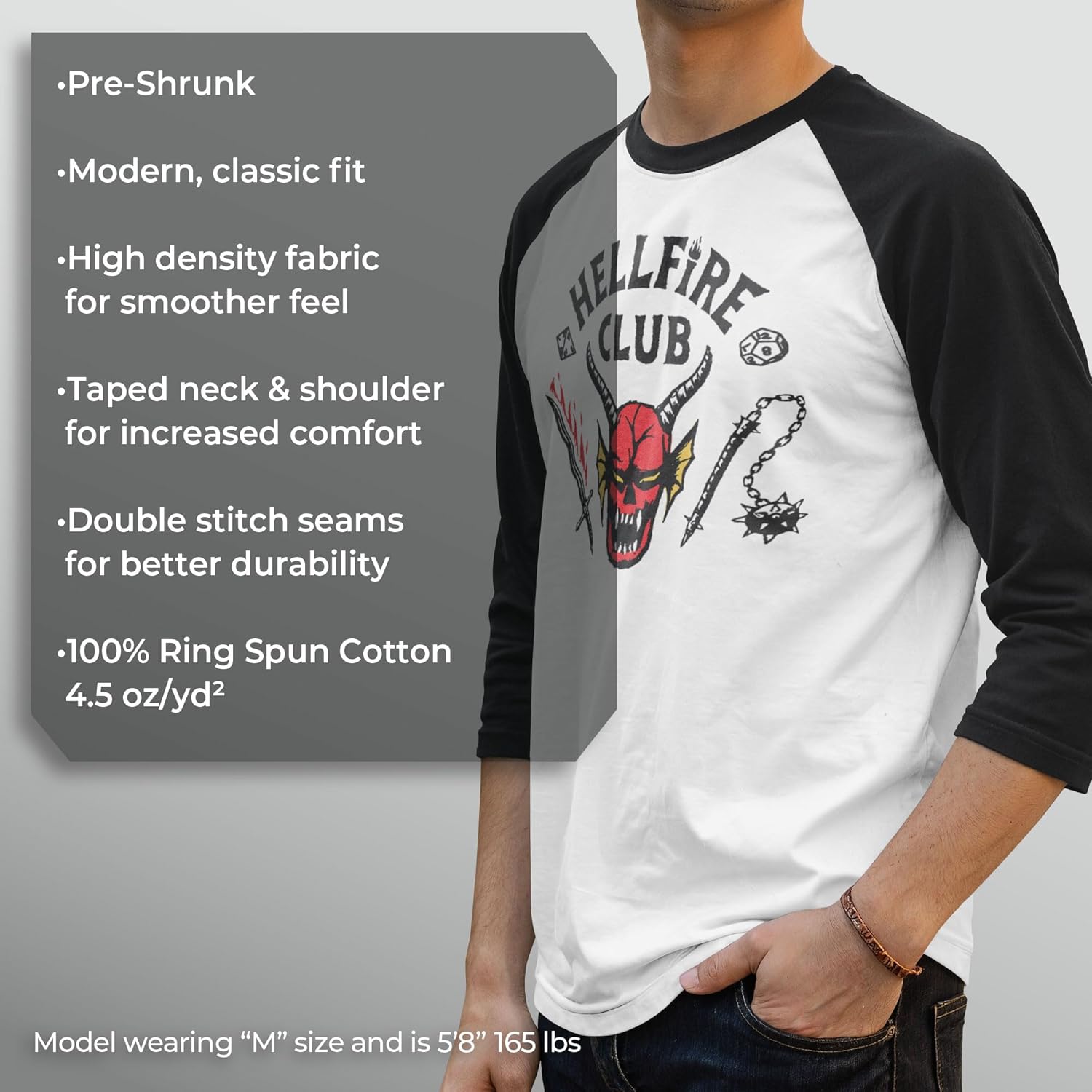 T-shirt raglan Hellfire Club Stranger Things à manches 3/4 pour homme – Image 6