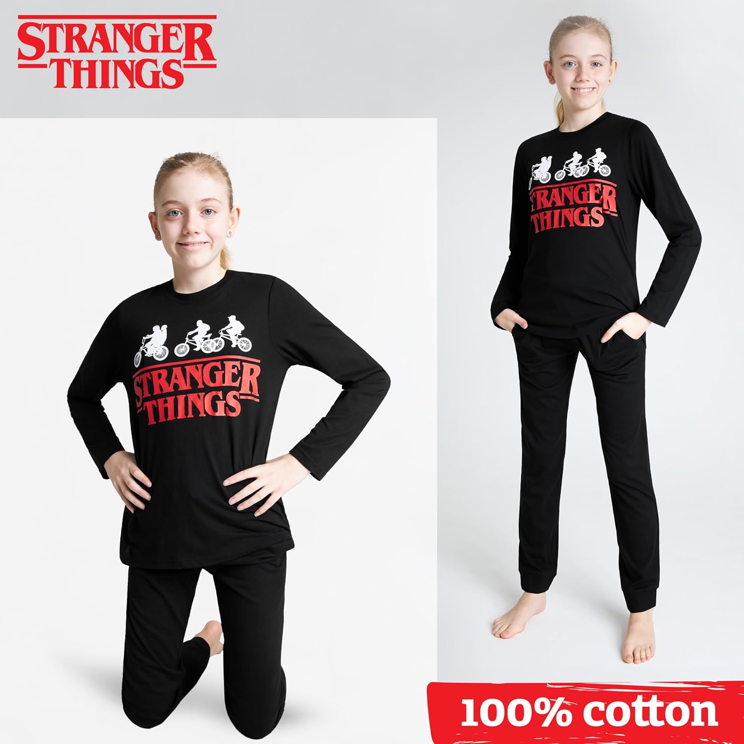 Pyjama Stranger Things en 100% coton pour fille ado, pantalon à taille élastique – Image 4