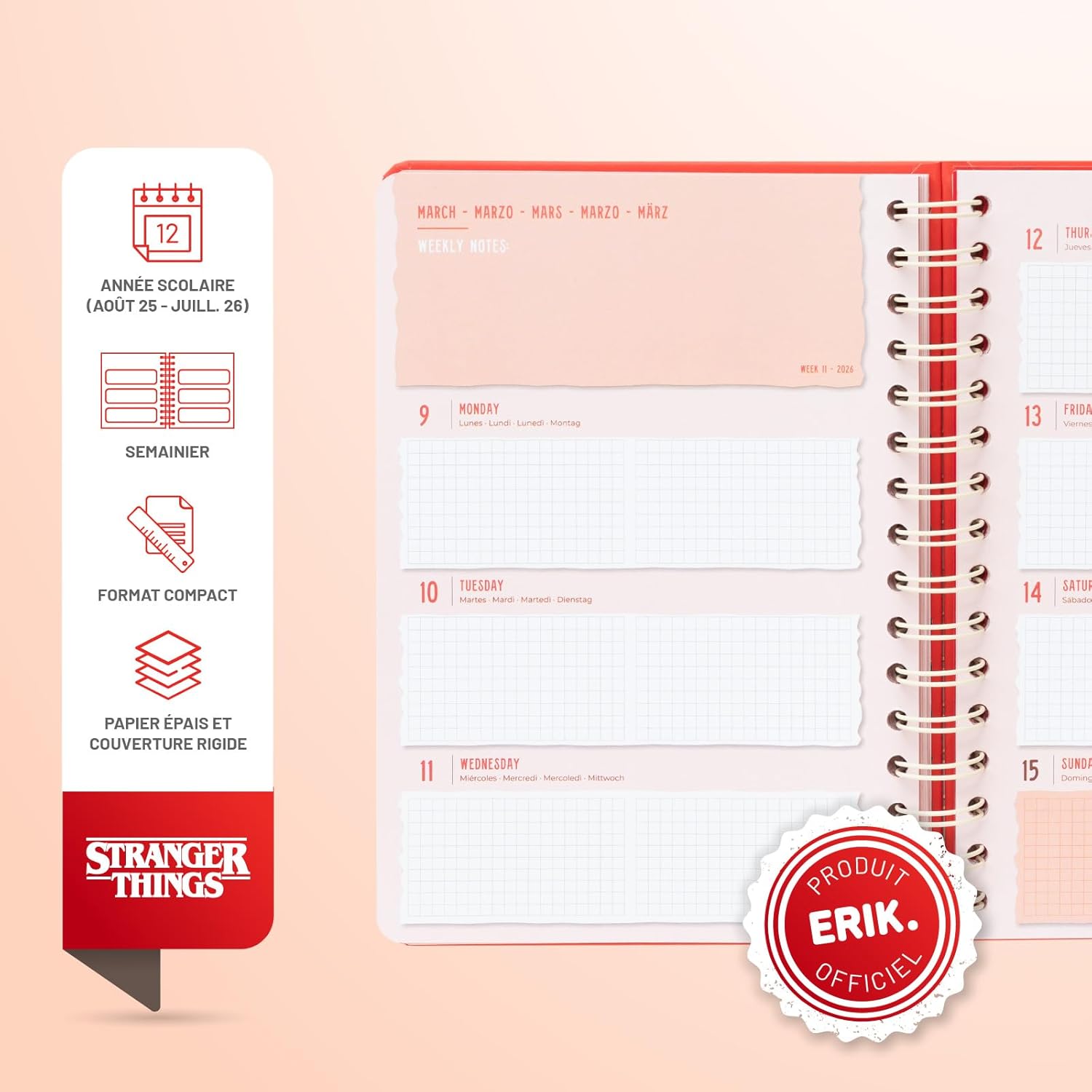 Agenda semainier A5 2025 2026 Stranger Things pour fans d'Eleven – Image 2