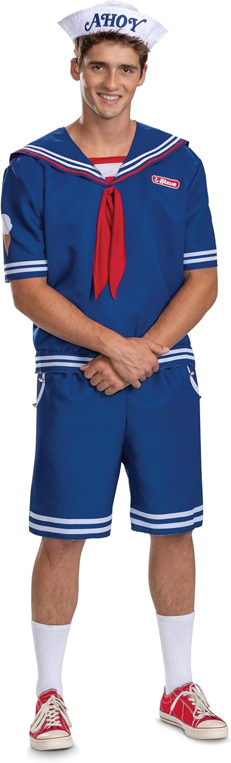 Costume homme Stranger Things Steve Scoops Ahoy avec haut et chapeau