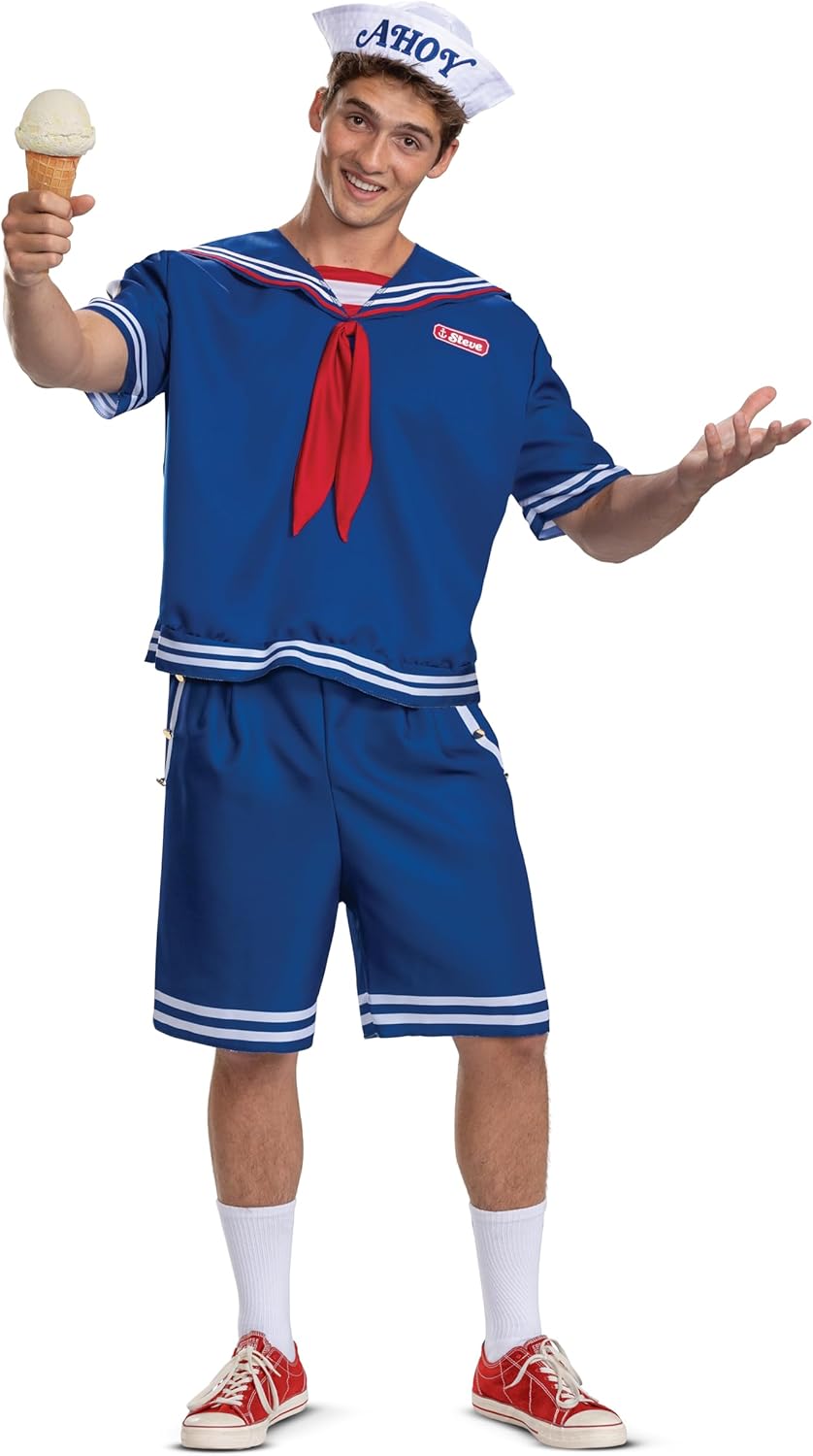 Costume homme Stranger Things Steve Scoops Ahoy avec haut et chapeau – Image 5