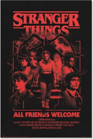 Poster Stranger Things Saison 5 rouge et noir 36 x 24 pouces