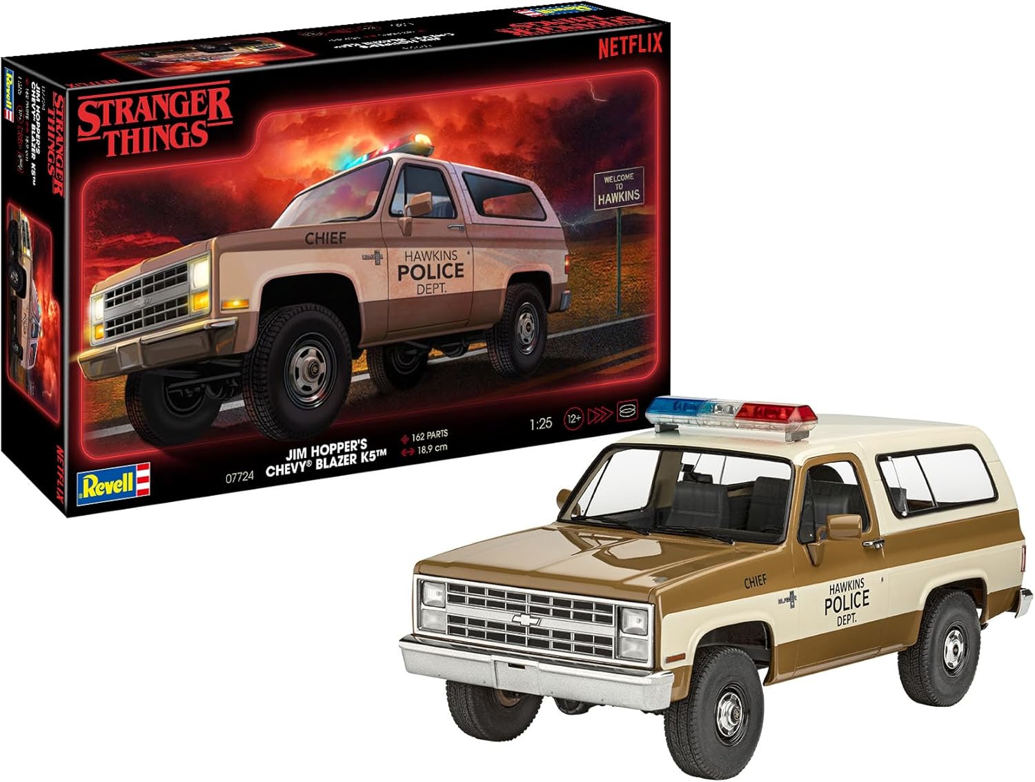 Maquette plastique Stranger Things Chevrolet K5 Blazer 1985 1:25 avec Jim Hopper