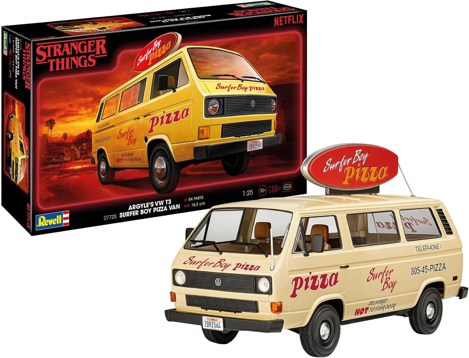 Maquette plastique VW T3 Surfer Boy Stranger Things, bus de Eleven à l'échelle 1:24