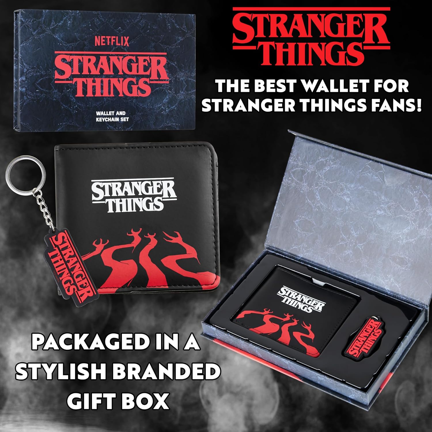 Coffret cadeau Stranger Things avec portefeuille femme, porte-cartes et porte-clé – Image 6