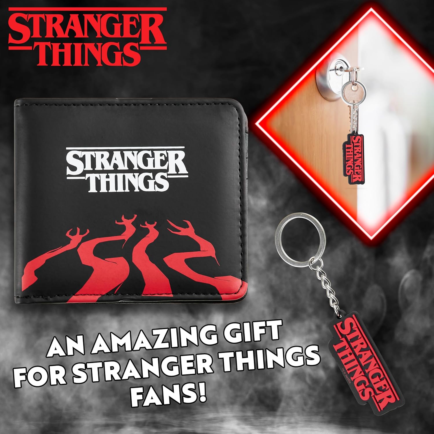 Coffret cadeau Stranger Things avec portefeuille femme, porte-cartes et porte-clé – Image 3