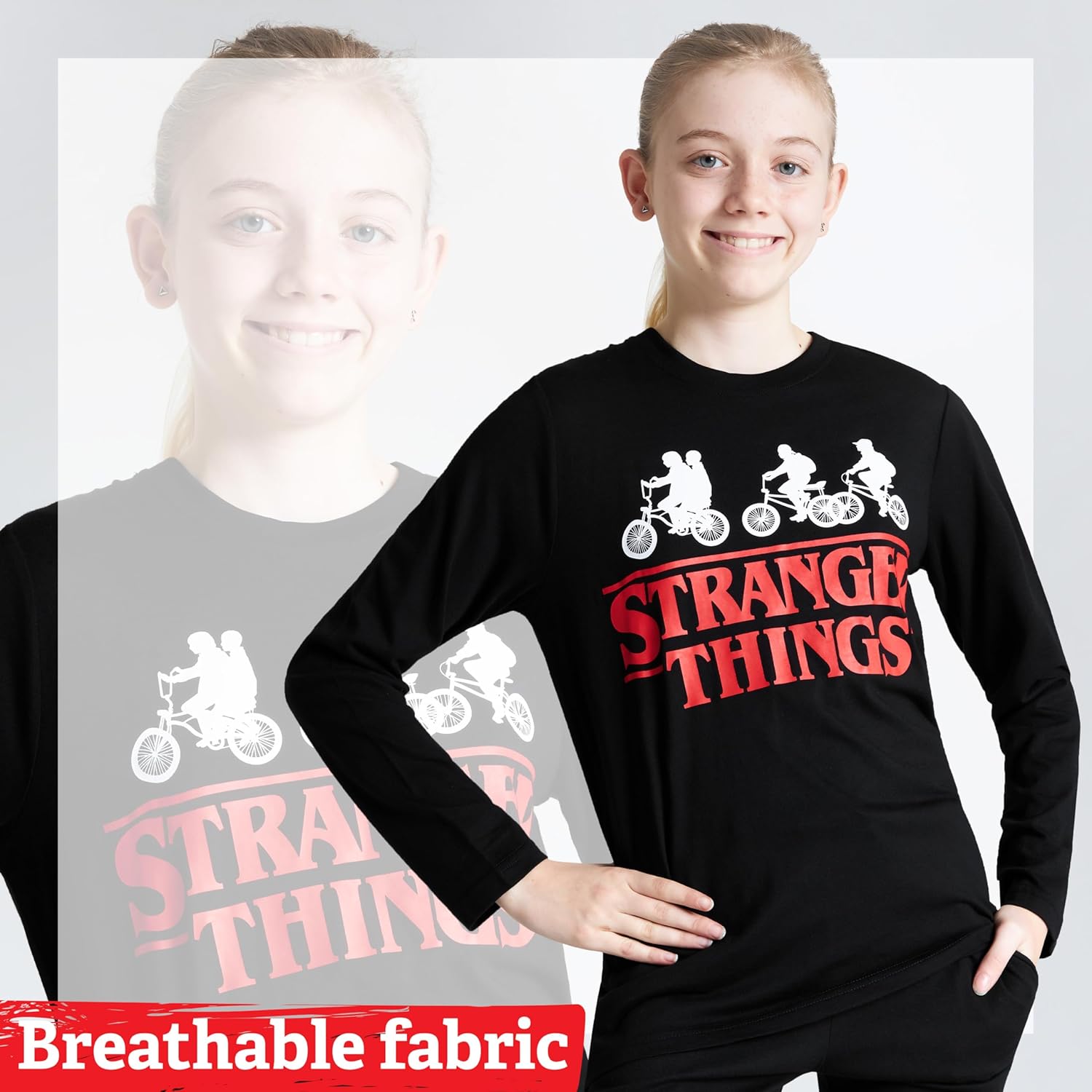 Pyjama Stranger Things en 100% coton pour fille ado, pantalon à taille élastique – Image 2