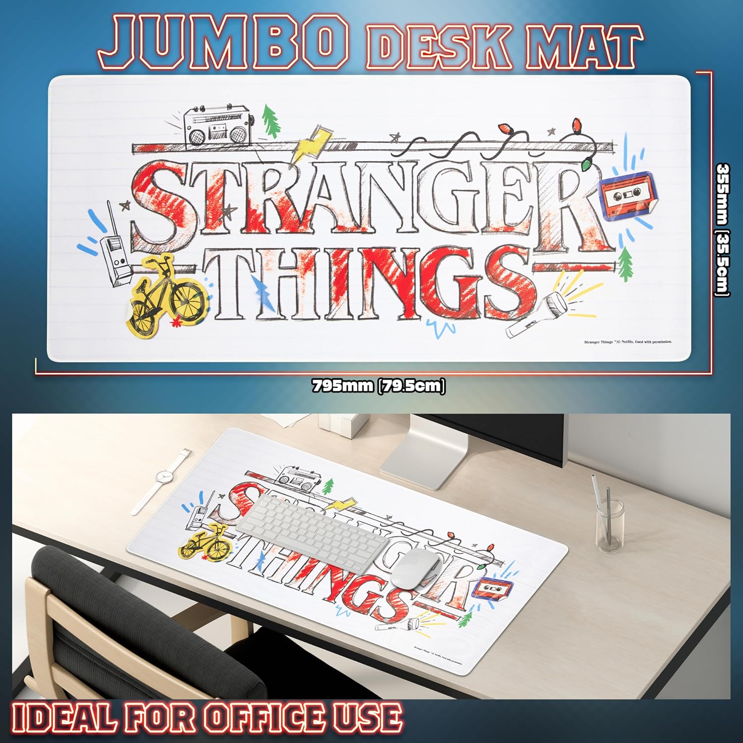 Sous-main tapis de souris XL Stranger Things 80 x 36 cm blanc – Image 3