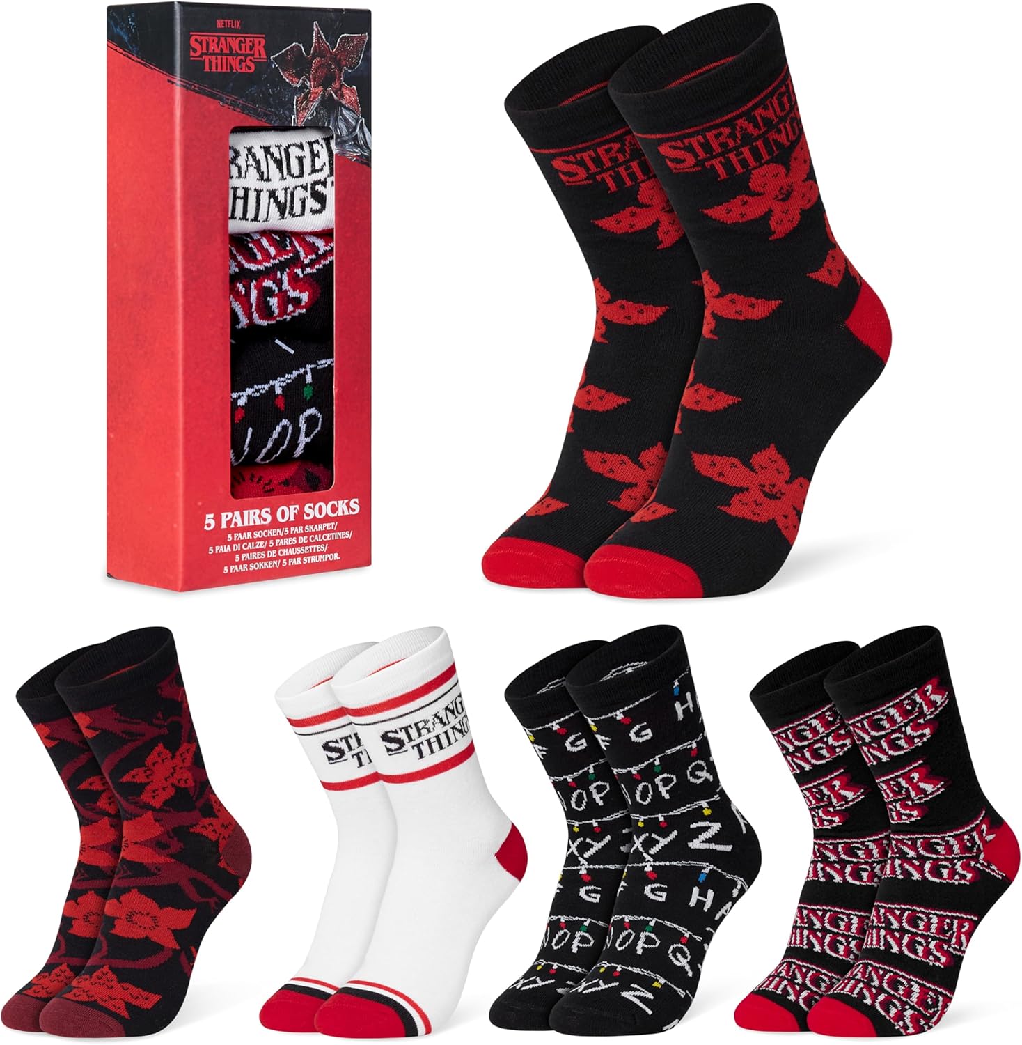 Lot de 5 chaussettes femme et ado Stranger Things, taille 35-41