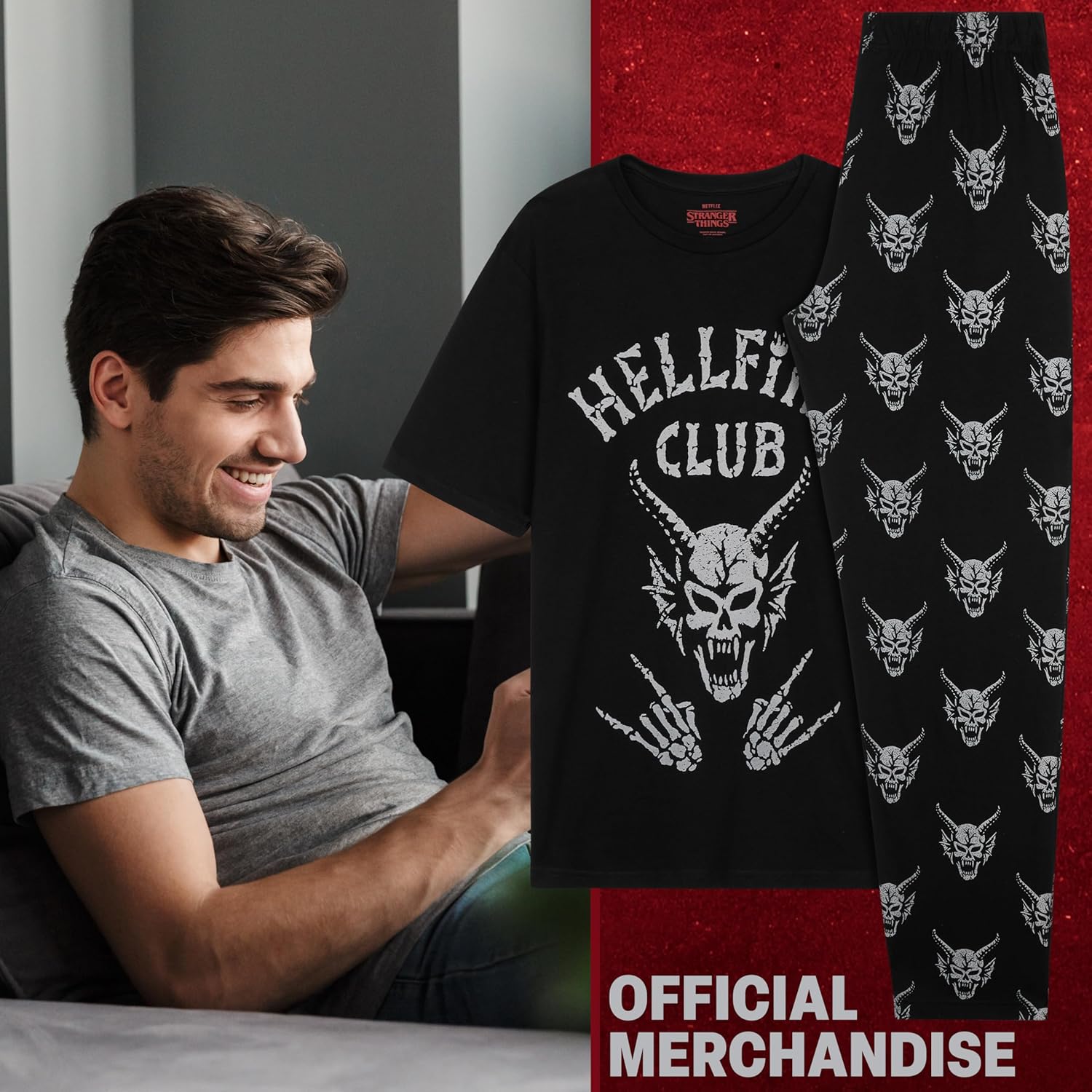 Pyjama Stranger Things 2 pièces homme et ado avec pantalon à poches – Image 4