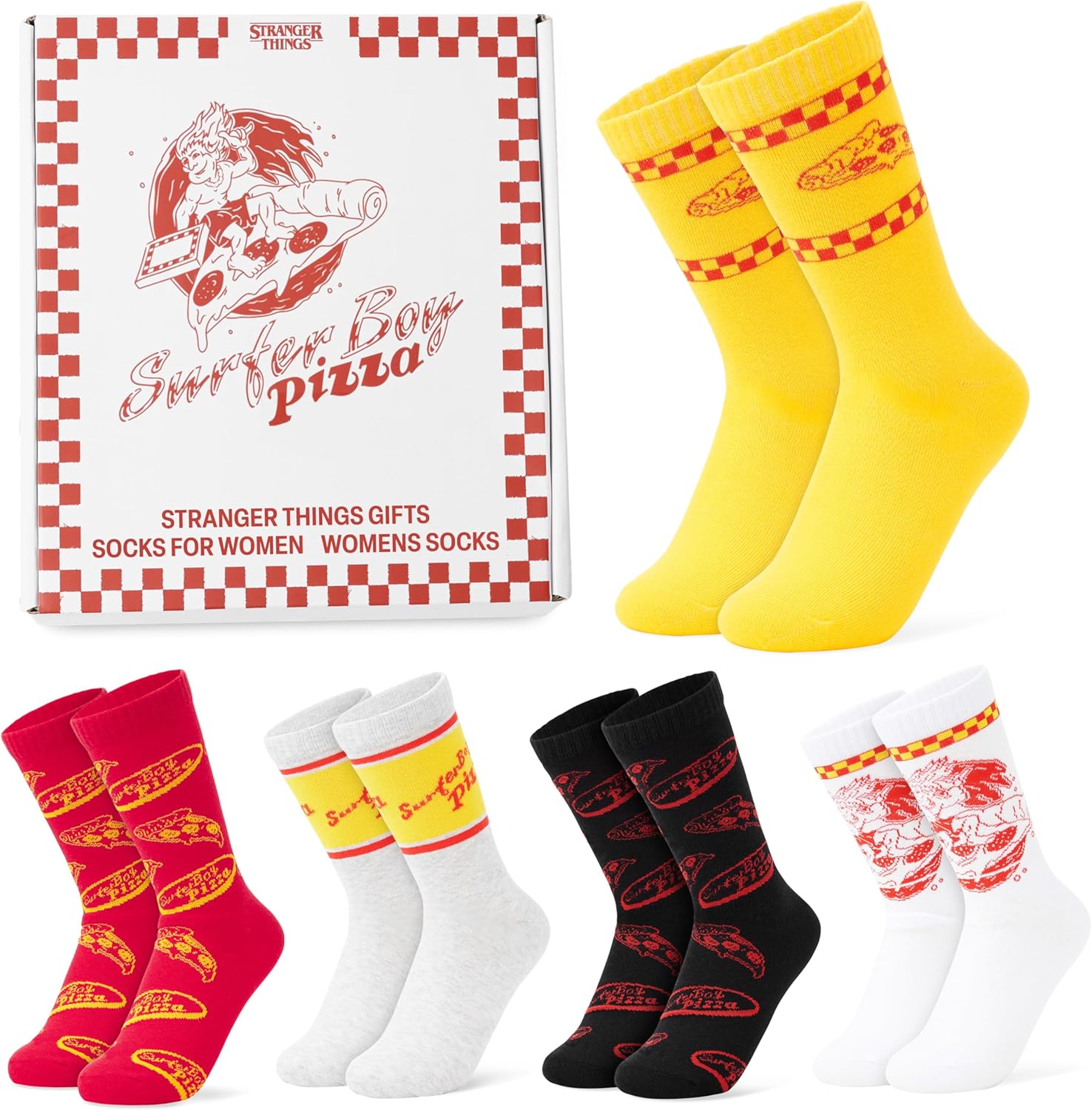 Chaussettes Stranger Things Surfer Boy Pizza, lot de 5 paires en maille 37-42