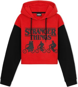 Sweat crop top à capuche Stranger Things en coton pour fille ado