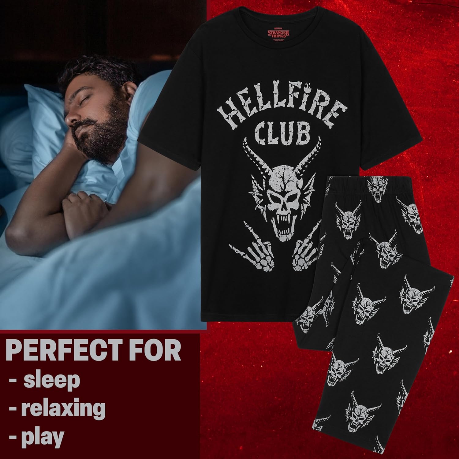 Pyjama Stranger Things 2 pièces homme et ado avec pantalon à poches – Image 2