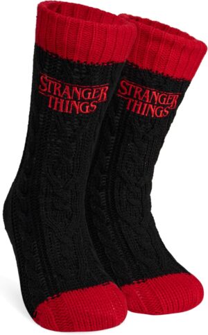 Chaussettes chaussons antidérapantes Stranger Things fourrées noir