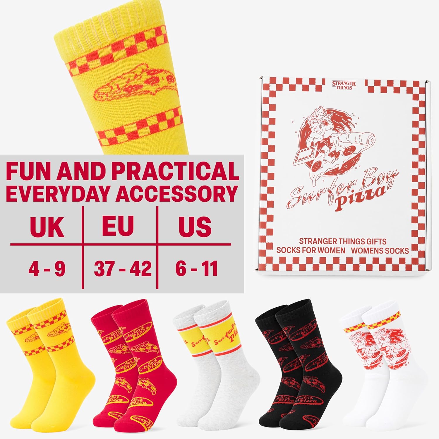 Chaussettes Stranger Things Surfer Boy Pizza, lot de 5 paires en maille 37-42 – Image 6