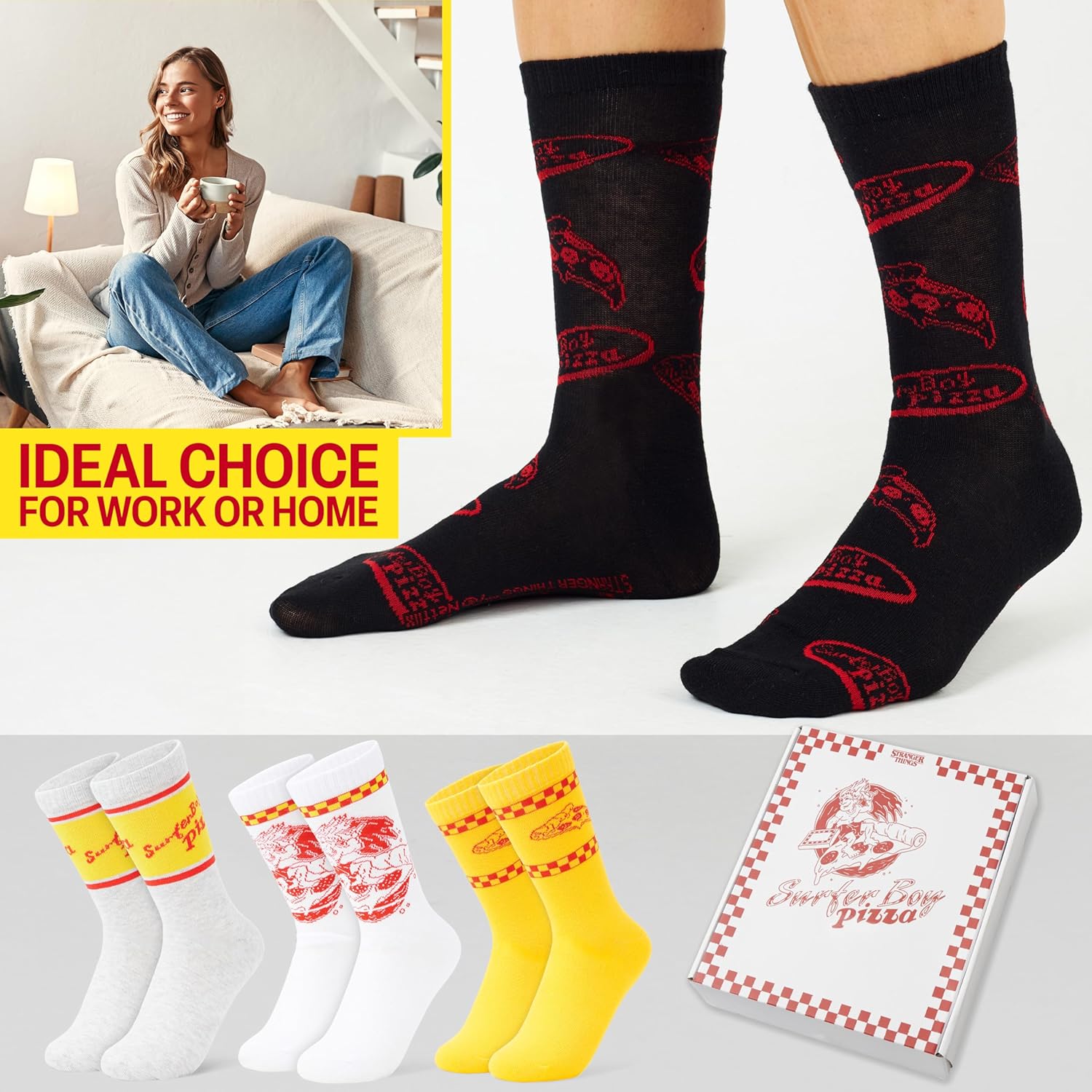 Chaussettes Stranger Things Surfer Boy Pizza, lot de 5 paires en maille 37-42 – Image 3