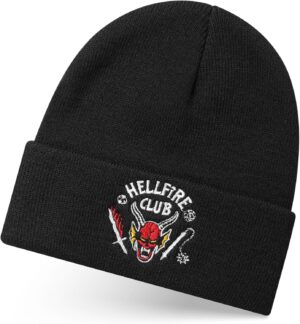Bonnet noir Stranger Things Hellfire Club brodé, taille unique adulte