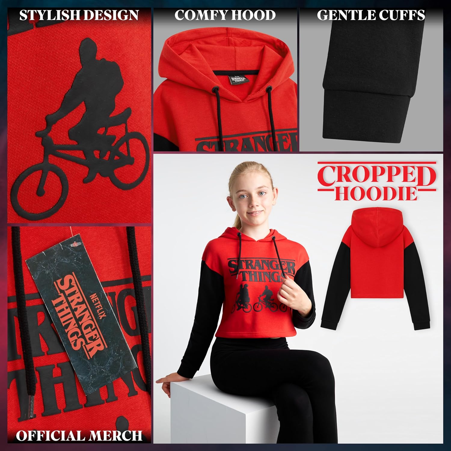 Sweat crop top à capuche Stranger Things en coton pour fille ado – Image 4