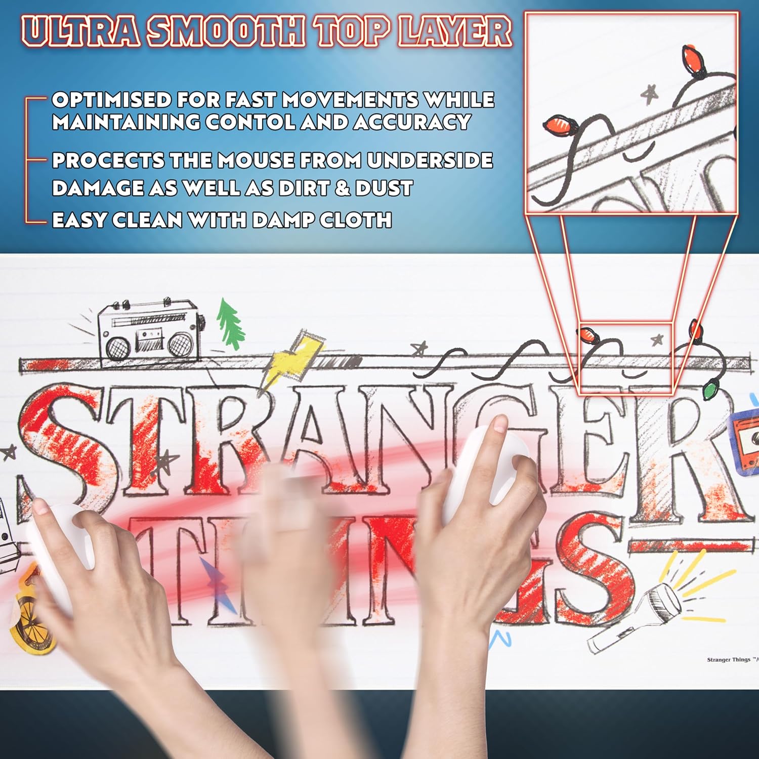 Sous-main tapis de souris XL Stranger Things 80 x 36 cm blanc – Image 4