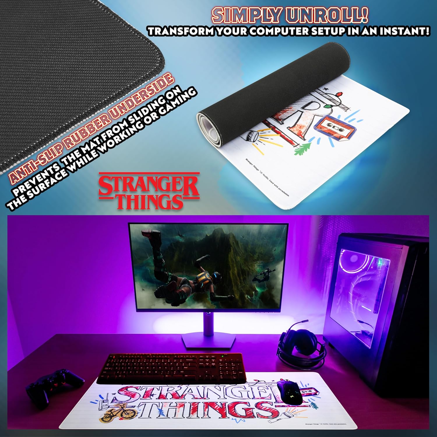 Sous-main tapis de souris XL Stranger Things 80 x 36 cm blanc – Image 5