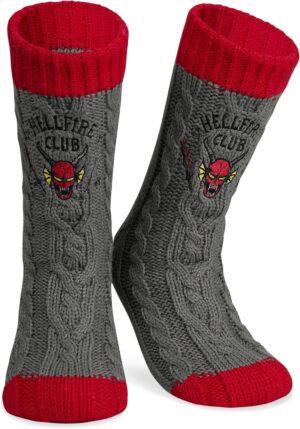 Chaussettes chaussons Stranger Things Hellfire Club en polaire antidérapantes