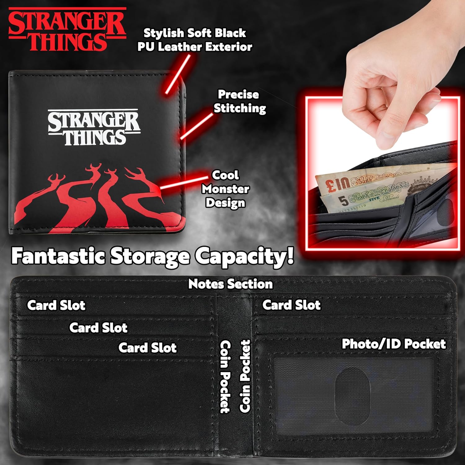 Coffret cadeau Stranger Things avec portefeuille femme, porte-cartes et porte-clé – Image 4