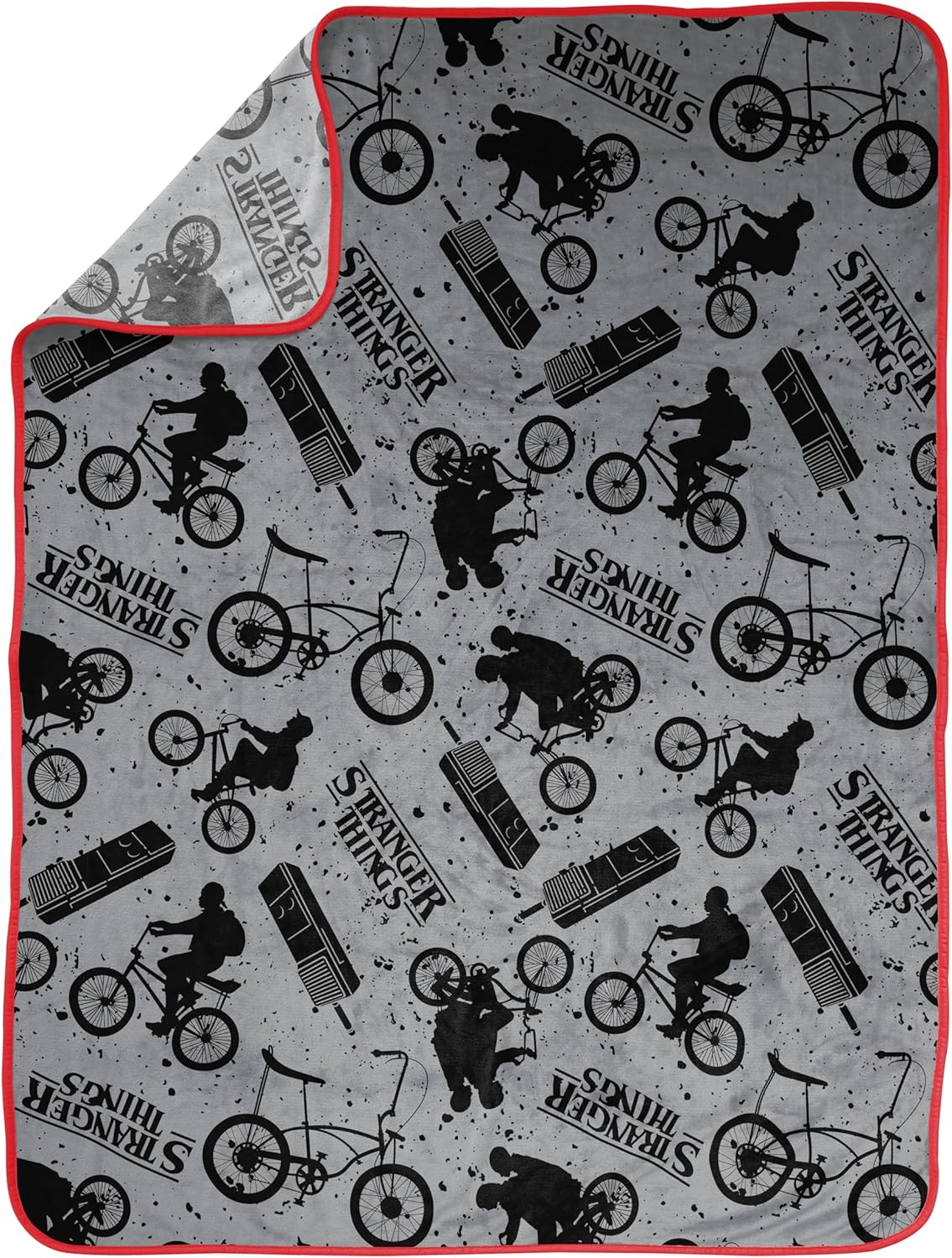 Plaid gris Bike Stranger Things moelleux 117 x 152 cm