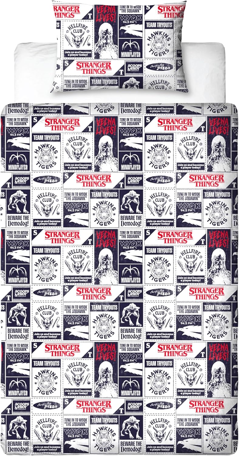 Parure réversible Stranger Things avec taie assortie, motif Eleven et Mike Wheeler – Image 3