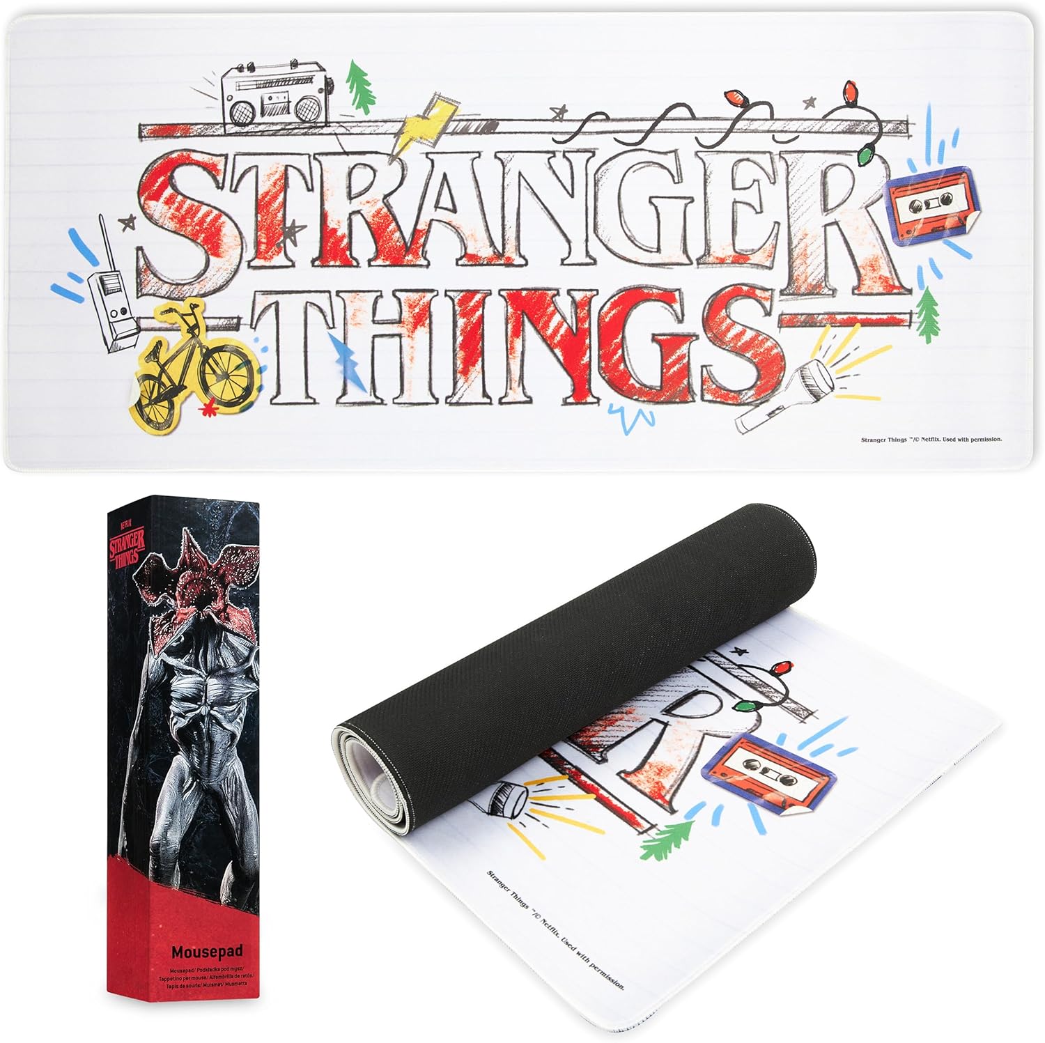 Sous-main tapis de souris XL Stranger Things 80 x 36 cm blanc