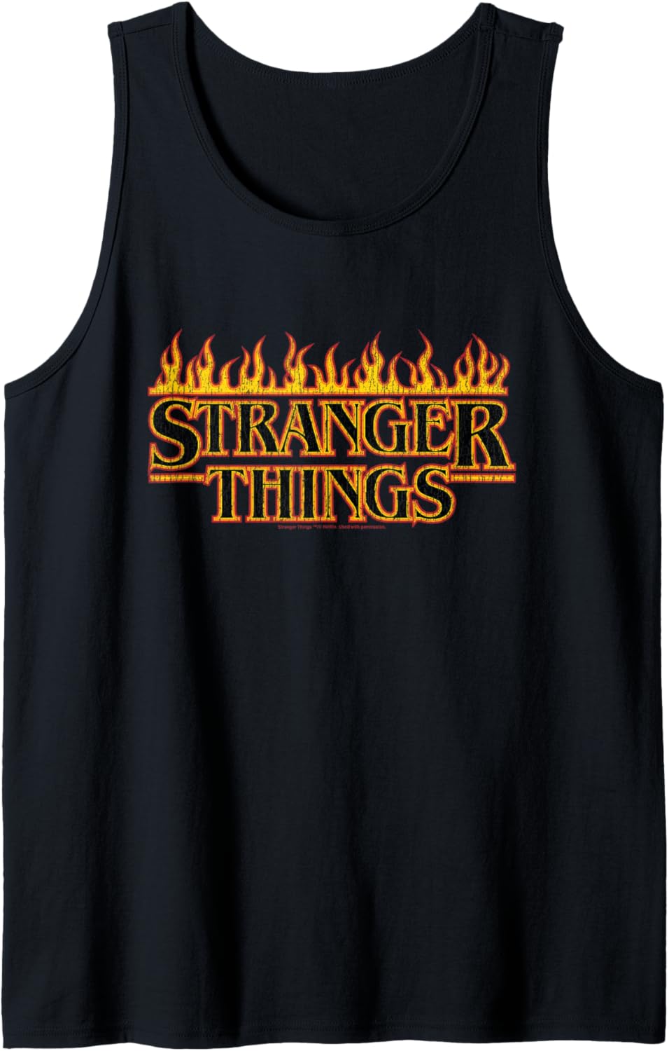 Débardeur Stranger Things au logo rétro flamme jaune