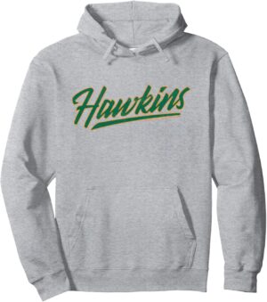 Sweat à capuche Stranger Things Hawkins rétro 80, texte sportif