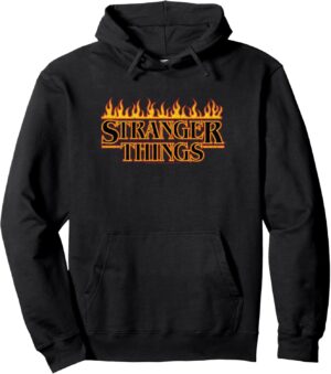 Sweat à capuche Stranger Things au logo flamme rétro jaune