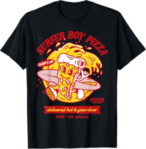 T-shirt Stranger Things Surfer Boy Pizza Hot Surf's Up