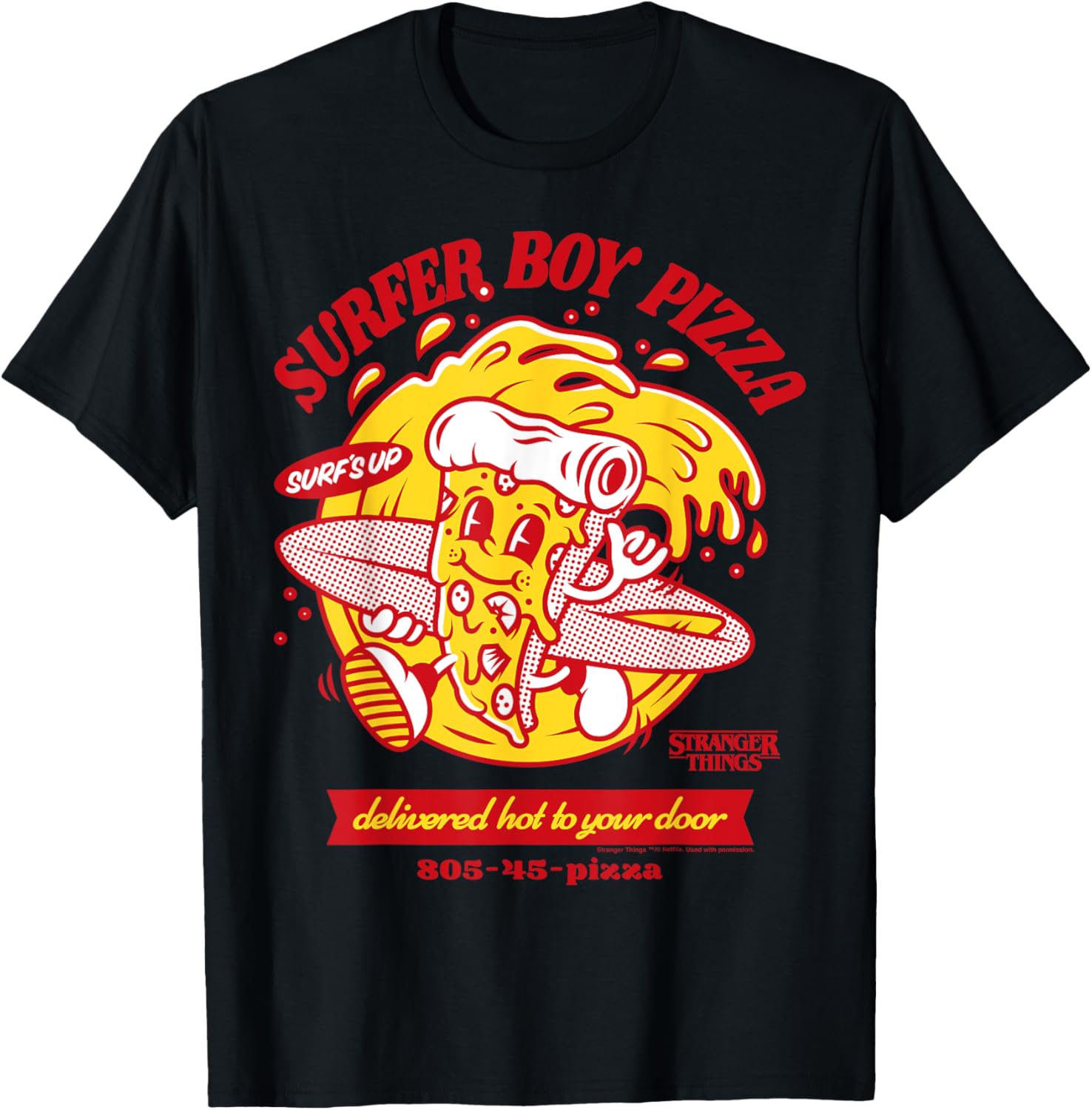 T-shirt Stranger Things Surfer Boy Pizza Hot Surf's Up