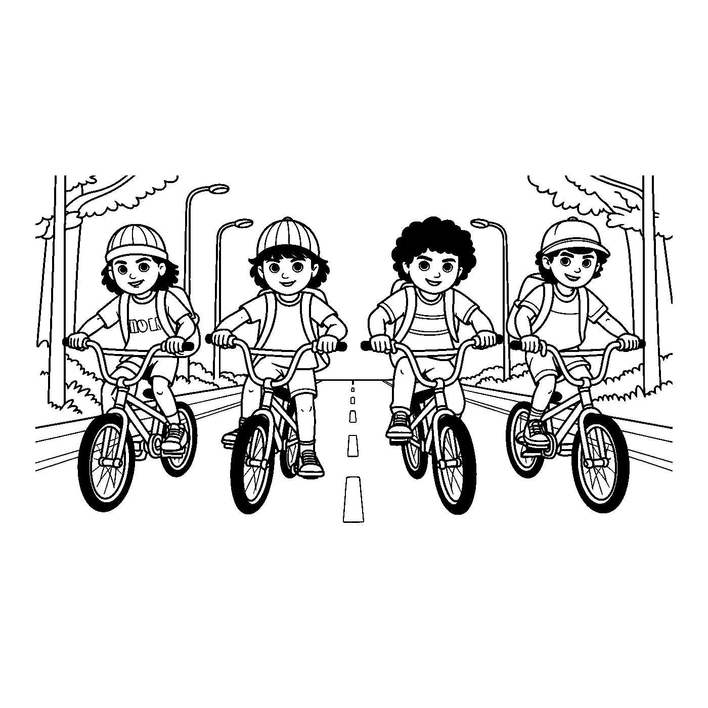 Coloriage Stranger Things gratuit à imprimer - ados à vélo dans Hawkins Coloriage Stranger Things gratuit à imprimer : ados à vélo dans Hawkins
