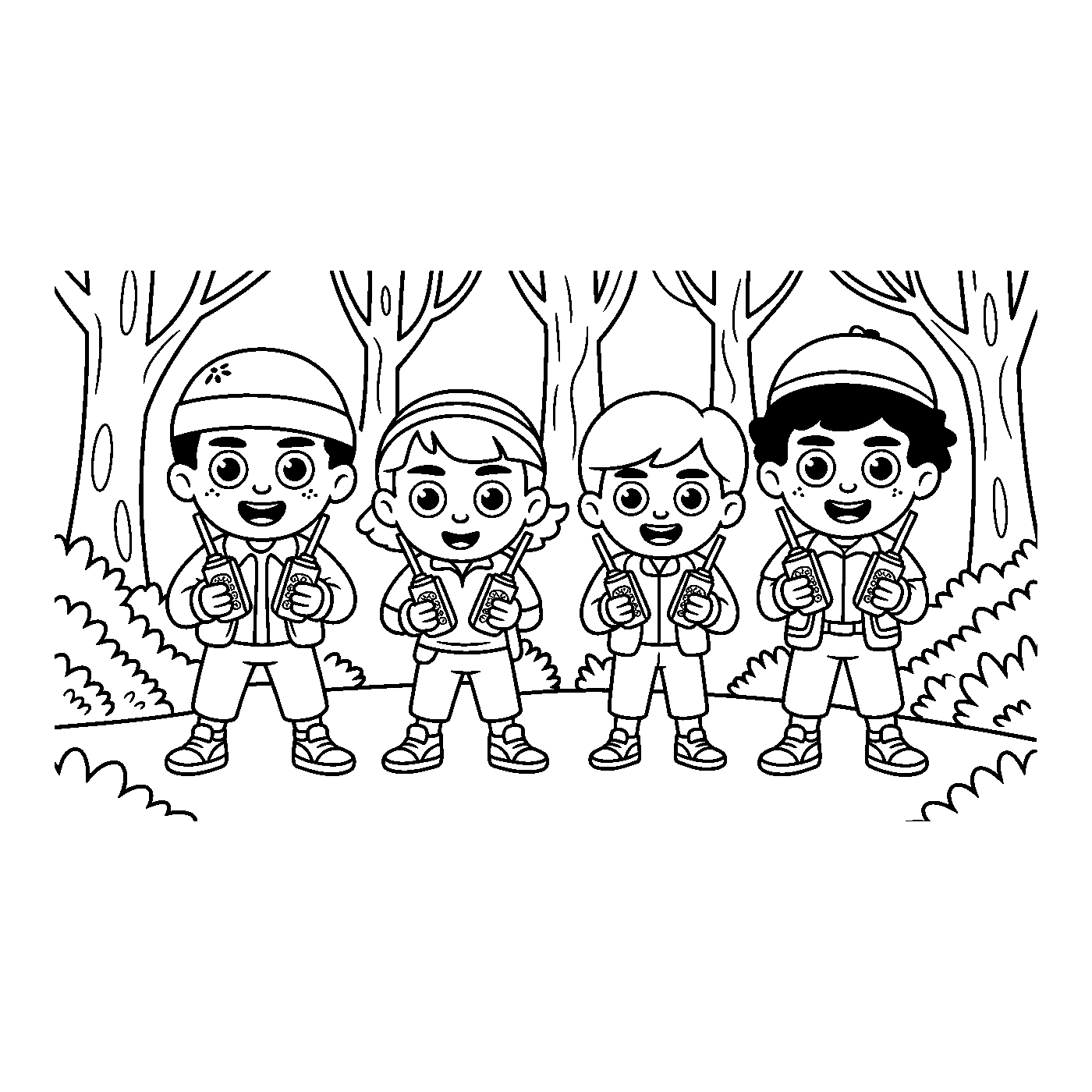 Coloriage Stranger Things gratuit à imprimer - lampe torche dans la forêt Coloriage Stranger Things gratuit à imprimer : lampe torche dans la forêt